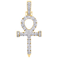 10K Yellow Gold Diamond Nail Ankh Cross Pendant 1.35" Cluster Charm | 0.31 CT.