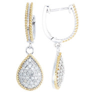 Diamond Dangle Drop Earrings Two Tone Sterling Silver White Finishing 0.60 Ct.