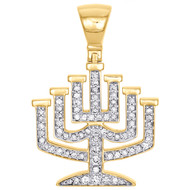 14K Yellow Gold Diamond Hanukkah 7 Candle Lampstand Pendant 1.50" Charm 0.78 CT.