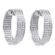 Diamond In & Out Hoop Earrings Ladies 10K White Gold Round Pave Fashion 0.34 Tcw