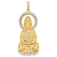 10K Yellow Gold Real Diamond Meditation Buddha Mudra Pendant 2.10" Charm 0.70 CT