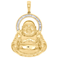 10K Yellow Gold Baguette Cut Diamond Laughing Buddha Pendant 1.95" Charm 0.56 CT