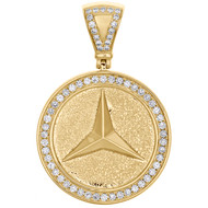 14K Yellow Gold Mens Real Diamond Mercedes Medallion Pendant 1.85" Charm 1.24 CT