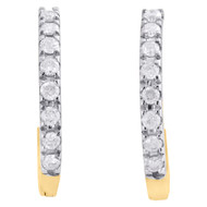 10K Yellow Gold Genuine Diamond Hoops / Huggie Earrings 0.45" Prong Set 0.11 CT.