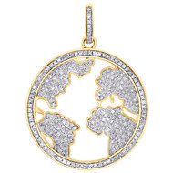 10K Yellow Gold Genuine Diamond World Map Pendant 1.70" Globe Pave Charm 1.52 CT