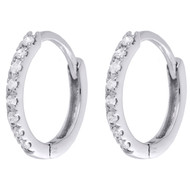 10K White Gold Diamond 1 Row Prong Set Huggies / Hoops 0.55" Earrings 1/10 CT.