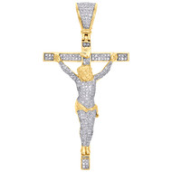 10K Yellow Gold Genuine Diamond Jesus Cross Pendant 2.60" Crucifix Charm 1.21 CT