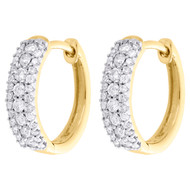10K Yellow Gold Real Diamond Mini Tier Hoops / Huggie 0.55" Earrings 0.48 CT.