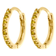 10K Yellow Gold Real Yellow Diamond Prong Set Hoop Earrings 0.45" Huggie 0.12 CT