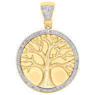 10K Yellow Gold Diamond Tree of Life Medallion Frame Pendant 1.8" Charm 0.45 CT.