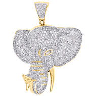 10K Yellow Gold Diamond Elephant Trunk Pendant 1.65" Mens Pave Charm 1.81 CT.