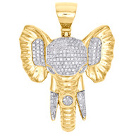 10K Yellow Gold Diamond Elephant Trunk Pendant 1.80" Mens Pave Charm 0.90 CT.