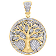 10K Yellow Gold Diamond Tree of Life Medallion Pendant 1.80" Pave Charm 1.32 CT.