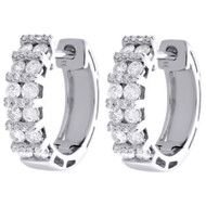 Womens 14K White Gold Real Diamond Mini Hoops Channel Set 0.70" Earrings 3/4 CT.