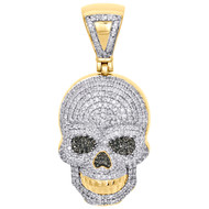 10K Yellow Gold Genuine Diamond Skull Head Pendant 1.75" Mens Pave Charm 1.64 CT