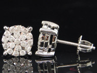 Diamond Flower Earrings 10K White Gold Ladies Round Circle Design Studs 0.50 Tcw