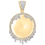 10K Yellow Gold Memory Frame Diamond Photo Pendant 2.10" Blood Drip Charm 5/8 CT