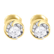 Diamond Earrings 14K Yellow Gold Round Solitaire Halo Design Studs 0.50 Tcw.