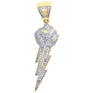 10K Yellow Gold Diamond Lightening Bolt Closed Fist Pendant 1.95" Charm 0.67 CT.