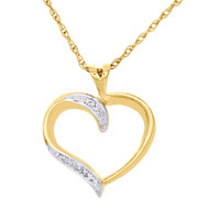 Diamond Heart Pendant .925 Sterling Silver Yellow Finish Necklace w/ 18" Chain
