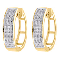 Ladies 10k Yellow Gold Real Diamond 20mm Pave Set Huggie Hoop Earrings 0.20 CT.