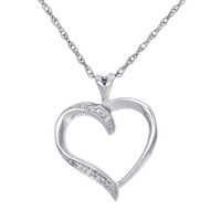 Diamond Heart Pendant .925 Sterling Silver White Finish Necklace w/ 18" Chain