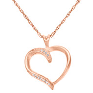 Diamond Heart Pendant .925 Sterling Silver Rose Finish Necklace w/ 18" Chain