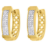10K Yellow Gold Round Diamond Hoops Ladies 3 Row Pave Huggie Earrings 0.30 Ct.