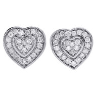 10K White Gold Round Cut Diamond Ladies 9.50mm Heart Stud Pave Earrings 0.50 Ct.