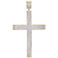 10K Yellow Gold Genuine Diamond Dome Cross Pendant 4" Large Mens Pave Charm 3 CT