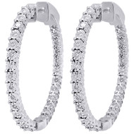 10K White Gold Round Diamond Inside Out Hoop Eternity Earrings In & Out 0.50 Ct.