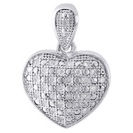 925 Sterling Silver Ladies Diamond Heart Domed Puff Pendant 18" Chain Set .15 Ct