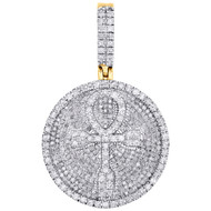 10K Yellow Gold Diamond Ankh Cross Frame Medallion Pendant 1.60" Charm 1.37 CT.