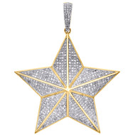 10K Yellow Gold Mens Diamond 3D Dome Iced Star Pendant 1.85" Pave Charm 0.97 CT.