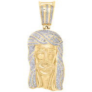 10K Yellow Gold Real Diamond Jesus Face 3D Pendant 2.1" Mens Pave Charm 0.59 CT.