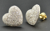 Heart Shape Diamond Studs Domed Ladies 10K Yellow Gold Pave Earrings 0.77 Ct.