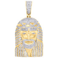 10K Yellow Gold Real Diamond Jesus Face 3D Pendant 1.85" Mens Pave Charm 0.95 CT