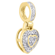 10K Yellow Gold Ladies Double Heart Domed Diamond Pendant Pave Charm 0.30 CT.