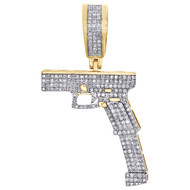 10K Yellow Gold Mens Diamond Handgun Extended Mag Pendant 1.5" Pave Charm 1/2 CT