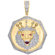 10K Yellow Gold Diamond 3D Lion King Face Medallion Pendant 2.05" Charm 1.09 CT.