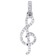 10K White Gold Mini Diamond Musical Note Pendant Pave Treble clef Charm 0.50 Ct.