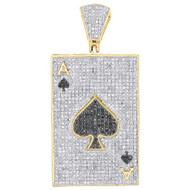 10K Yellow Gold Black Diamond Pendant Ace of Spades Poker Pave Charm 1.61 CT.