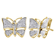 10K Yellow Gold Ladies Diamond Butterfly Shape Studs 14MM Pave Earring 0.41 Ct.