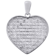 .925 Sterling Silver Diamond Ladies Concave Heart Pendant 18" Chain Set 0.20 Ct
