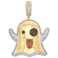 10K Yellow Gold Real Diamond Ghost Emoji Pendant 1.60" Unisex Pave Charm 0.93 CT