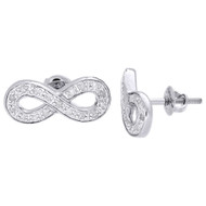 Infinity Earrings Diamond Studs Ladies 10K White Gold Round Cut Pave 0.20 Ct.