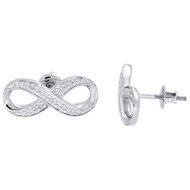 Infinity Earrings Diamond Studs Ladies 10K White Gold Round Cut Pave 0.14 Ct
