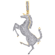 10K Yellow Gold Genuine Diamond Unicorn Pendant Race Horse Charm 2.2" | 1.06 CT.