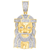 10K Yellow Gold Real Diamond Jesus Face Piece 3D Pendant 1.6" Mens Charm 0.70 CT