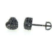 Black Diamond Heart Earrings 10K Gold Round Pave Love Studs 0.70 Tcw.